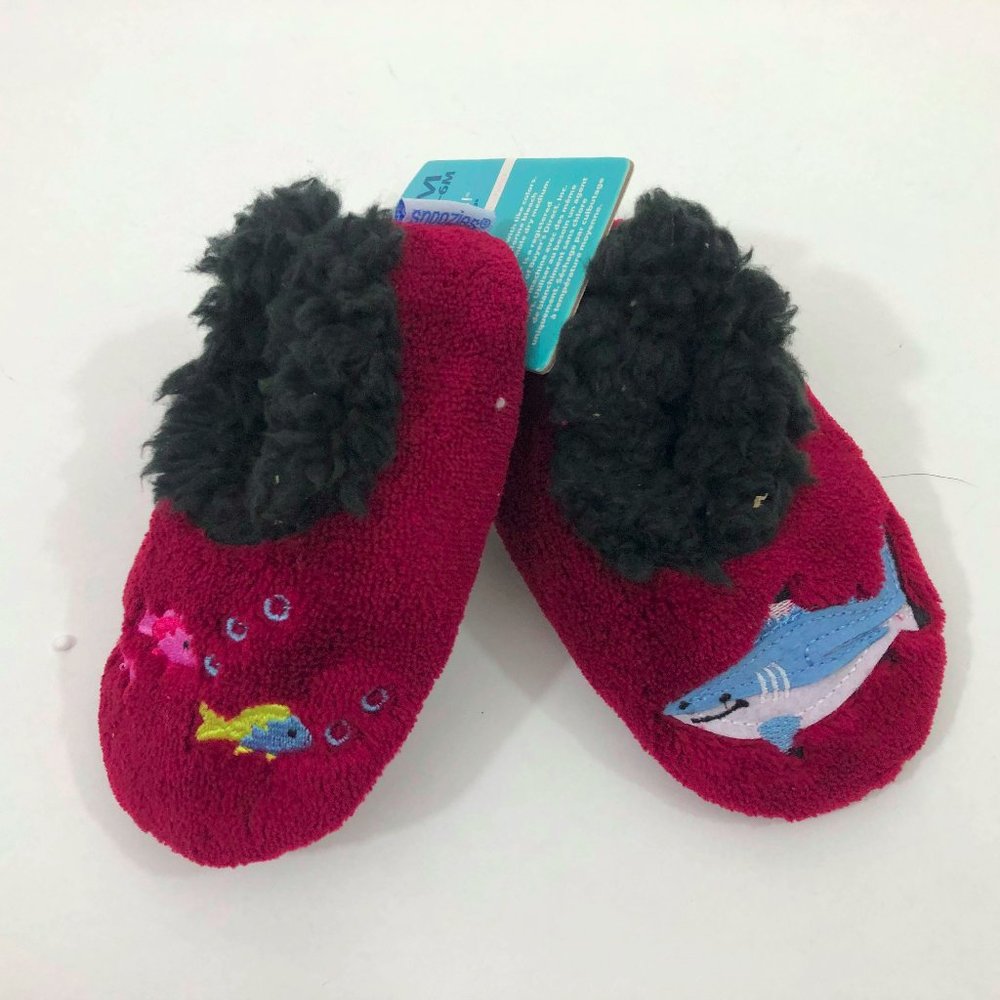 NWT Baby Snoozies Shark & Fish Slippers Burgundy
